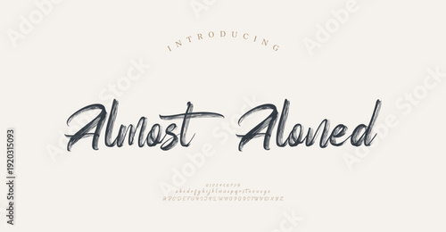 Almost Aloned, Script font alphabet uppercase lowercase and number. Classic lettering minimal fashion designs. Typography modern serif fonts regular decorative vintage concept. Vector illustration
