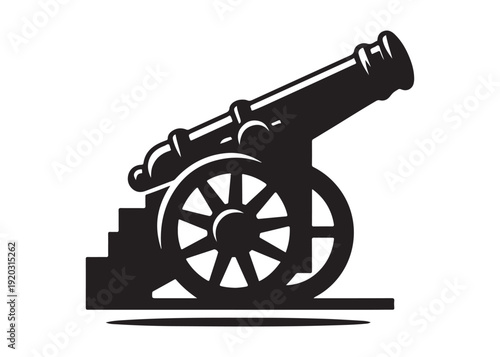 old cannon logo silhouette vector, army silhouette old cannon logo vector illustration, field gun logo vector silhouette, weapon military old cannon history logo vector silhouette on white background