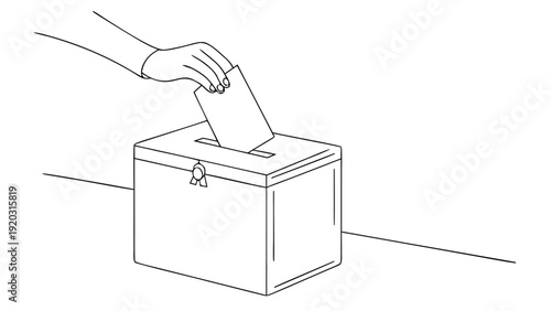 Hand casting ballot into secure voting box with ribbon seal