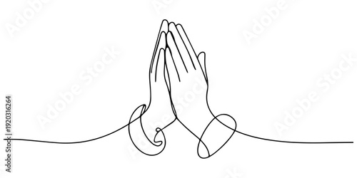 Hands clasped together, one continuous line Minimalist simple linear style. Vector outline illustration Editable stroke, One continuous line drawing of two cupped hands held together, open palms