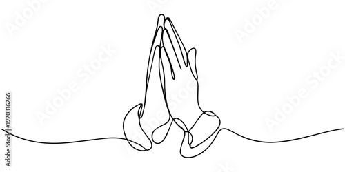 Hands clasped together, one continuous line Minimalist simple linear style. Vector outline illustration Editable stroke, One continuous line drawing of two cupped hands held together, open palms