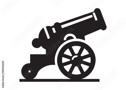 old cannon logo silhouette vector, army silhouette old cannon logo vector illustration, field gun logo vector silhouette, weapon military old cannon history logo vector silhouette on white background