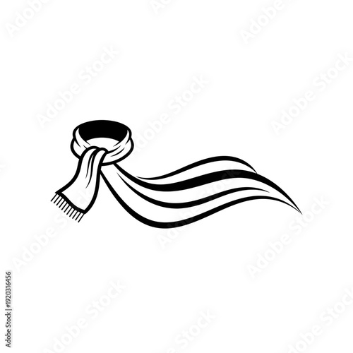 Black and White Scarf Icon with Flowing Ends, Winter Accessory Symbol