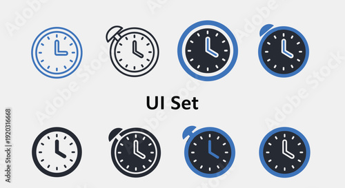 Set of Different Clock Icons in Various Styles.