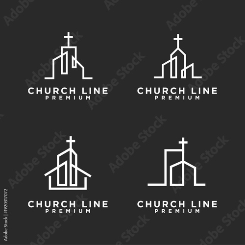 Premium Minimalist Church Line Art Logo Designs with Cross Symbol Collection