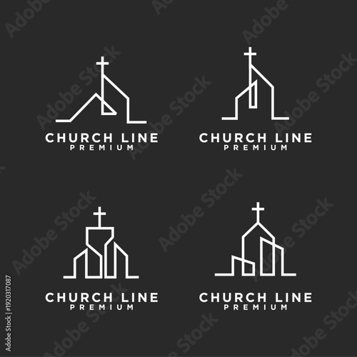 Minimalist Line Art Church Logo Collection with Cross Symbol - Modern Christian Architectural Icons