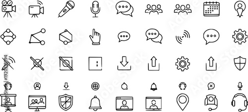 Communication and Technology Icon Set: Video, Audio, Chat, Network, and Support