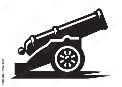 old cannon logo silhouette vector, army silhouette old cannon logo vector illustration, field gun logo vector silhouette, weapon military old cannon history logo vector silhouette on white background