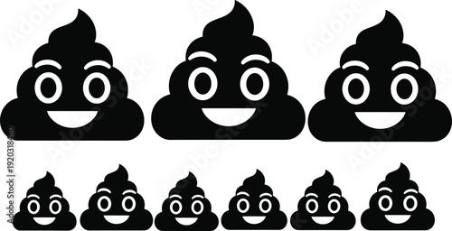 Cartoon poop emoji illustration set, smiling faces, playful expressions, humorous design, digital icon theme - flat vector illustration