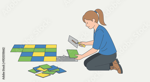 Woman Assembling Jigsaw Puzzle on Laptop Keyboard.