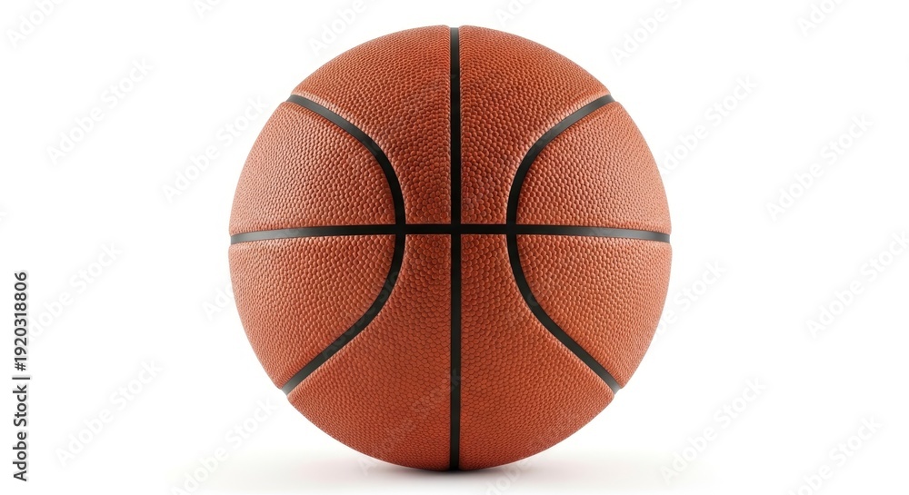 Fototapeta premium Classic orange basketball with textured surface and black lines, isolated on a clean white background. Perfect for sports and recreation themes.