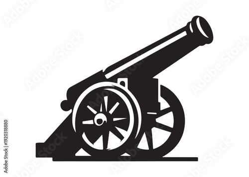 old cannon logo silhouette vector, army silhouette old cannon logo vector illustration, field gun logo vector silhouette, weapon military old cannon history logo vector silhouette on white background
