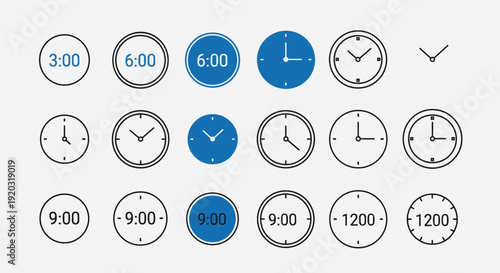 Collection of Analog Clocks Showing Various Times.