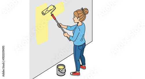 Woman Painting Wall with Roller 1.