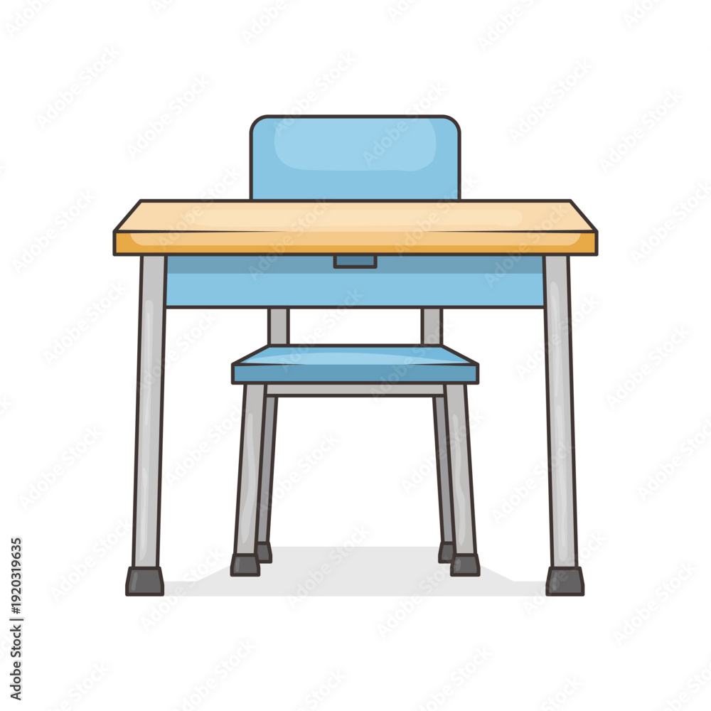 Fototapeta premium School desk icon in cartoon flat style. Education chair and table vector illustration on isolated background. College furniture sign business concept.