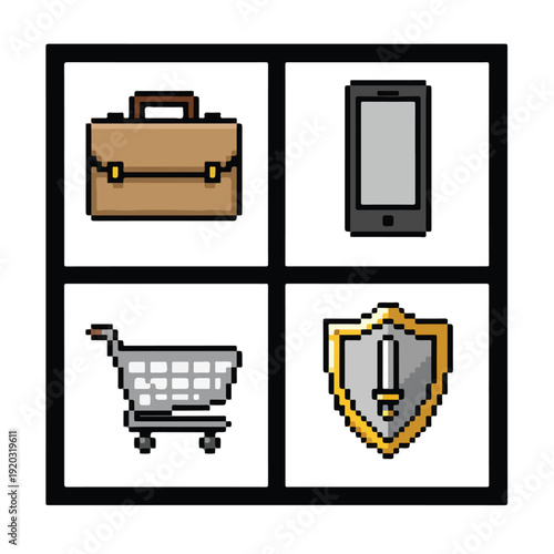 shopping cart icon set 8bit