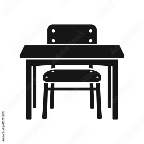 School desk icon in cartoon flat style. Education chair and table vector illustration on isolated background. College furniture sign business concept.