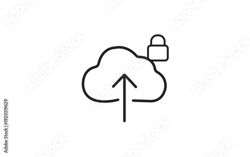 Cloud upload icon with security padlock concept. Secure cloud storage, data protection, and encrypted online backup. Flat illustrator vector file. High quality image