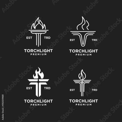 Set of Minimalist Torch and Flame Logo Designs for Premium Brand Identity