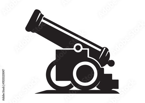 old cannon logo silhouette vector, army silhouette old cannon logo vector illustration, field gun logo vector silhouette, weapon military old cannon history logo vector silhouette on white background