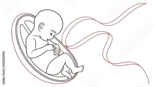 Baby in womb with umbilical cord illustration