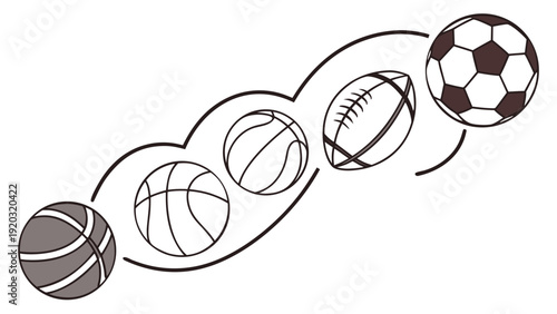 Dynamic sports balls in motion with curved lines