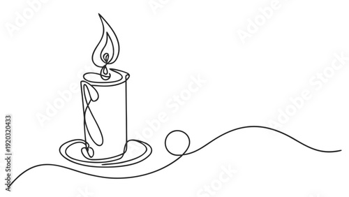 Elegant line art candle with melting wax and flame