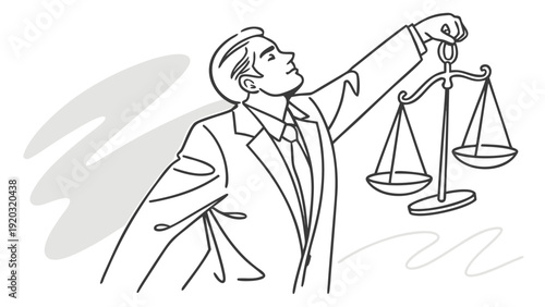 Justice scales held by confident judge in law