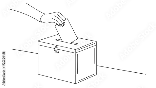 Hand casting ballot into secure voting box with ribbon seal