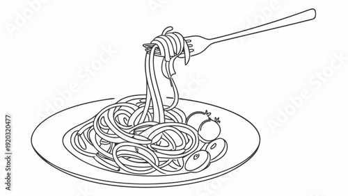 Delicious plate of spaghetti with fork lifting noodles