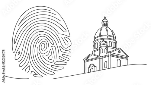 Simple line art of church with fingerprint