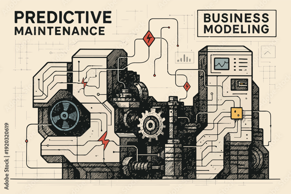 Obraz premium Predictive Maintenance Business Model and Failure Forecast Analytics illustration