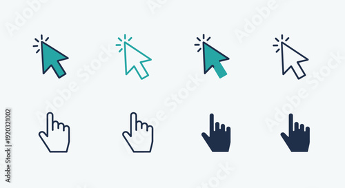 Computer Mouse Cursors and Hand Icons Set.