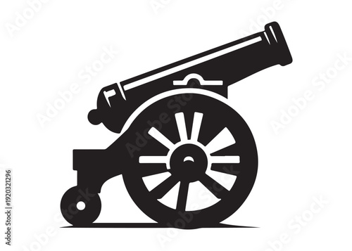 old cannon logo silhouette vector, army silhouette old cannon logo vector illustration, field gun logo vector silhouette, weapon military old cannon history logo vector silhouette on white background