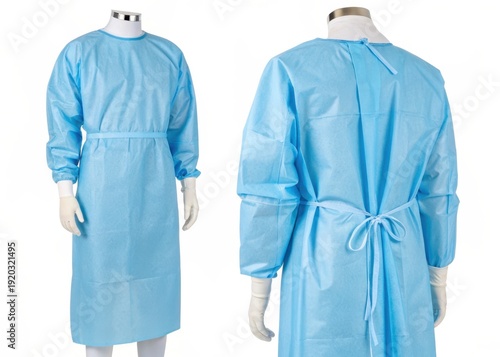 Wallpaper Mural Blue disposable medical gown with long sleeves, ties. Protective clothing for health care professionals. Healthcare worker wears protective garment Torontodigital.ca