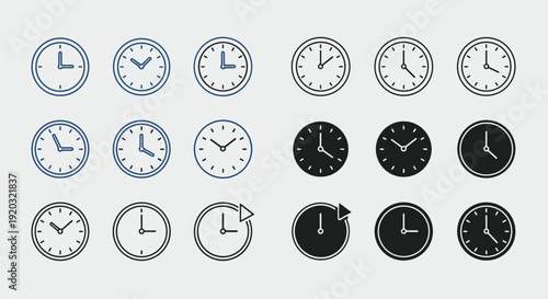 Collection of Various Clock Faces and Designs.