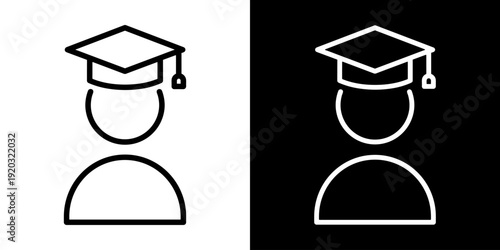 Student icon concept in flat black and white style on clean background vector illustration design.