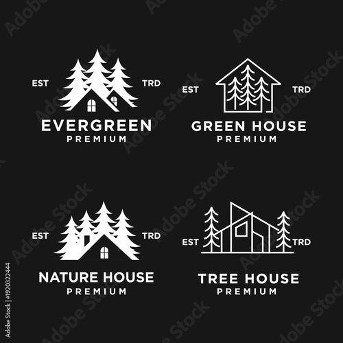 Set of Modern Minimalist House and Tree Logo Designs for Nature and Real Estate Brands Vector Illustration