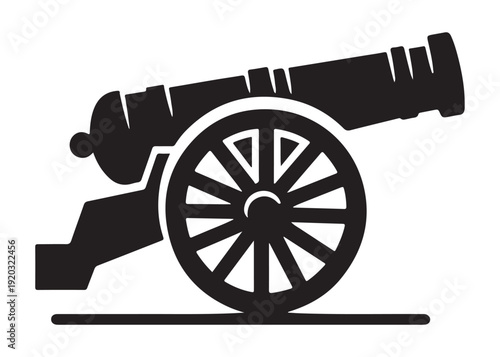 old cannon logo silhouette vector, army silhouette old cannon logo vector illustration, field gun logo vector silhouette, weapon military old cannon history logo vector silhouette on white background