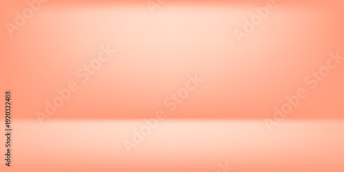 Abstract empty studio room background in a soft peach or pastel orange color. Clean, minimalist space with a gradient for product display