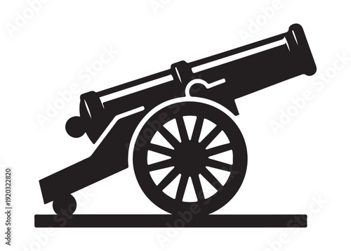 old cannon logo silhouette vector, army silhouette old cannon logo vector illustration, field gun logo vector silhouette, weapon military old cannon history logo vector silhouette on white background