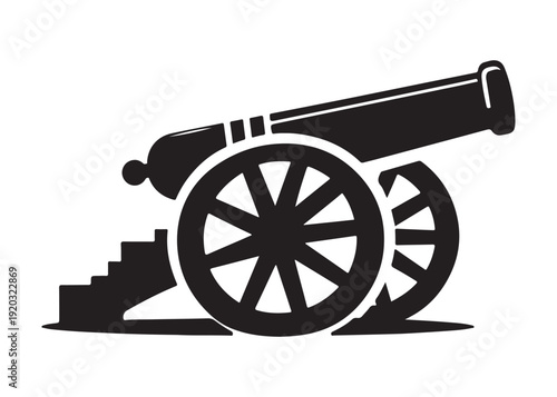 old cannon logo silhouette vector, army silhouette old cannon logo vector illustration, field gun logo vector silhouette, weapon military old cannon history logo vector silhouette on white background