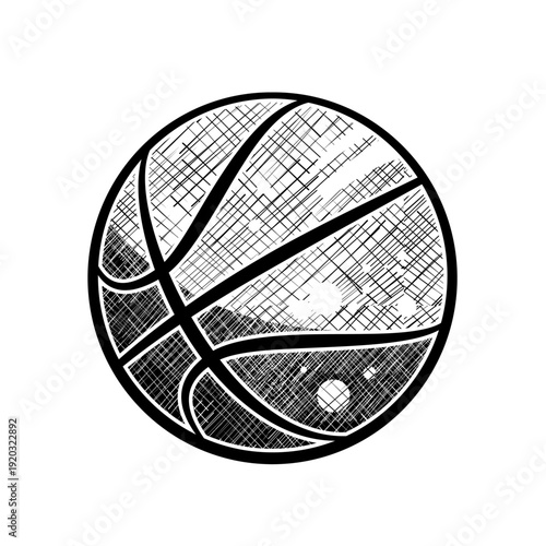 Basketball ball with hand drawn hatch texture, vector illustration