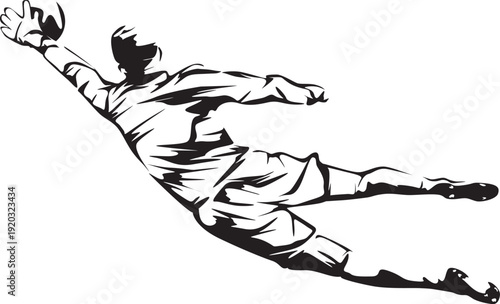 Goalkeeper leaping to catch a soccer ball, dynamic sports illustration of an athletic goalkeeper in mid-air during a game