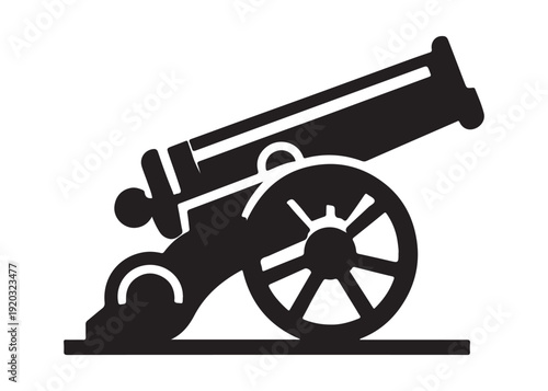 old cannon logo silhouette vector, army silhouette old cannon logo vector illustration, field gun logo vector silhouette, weapon military old cannon history logo vector silhouette on white background