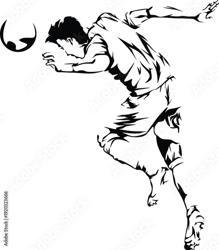 Dynamic illustration of a soccer player heading the ball during a match