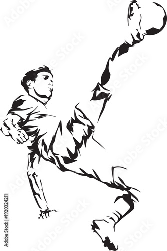 Dynamic illustration of a soccer player in mid-air executing a powerful bicycle kick during a thrilling match