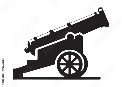 old cannon logo silhouette vector, army silhouette old cannon logo vector illustration, field gun logo vector silhouette, weapon military old cannon history logo vector silhouette on white background