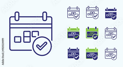 Calendar Icons with Checkmarks and Dates.