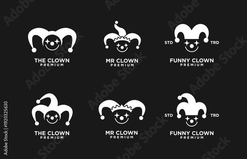 Minimalist Clown Jester Hat Logo Design Collection with Smiling Faces and Star Eyes